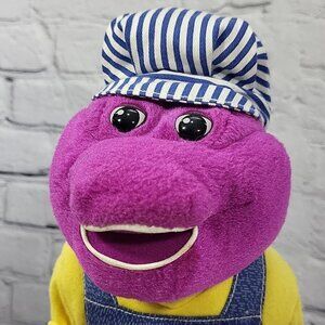 Vintage Barney Train Conductor Railroad Plush Standing Flawed- Not Working